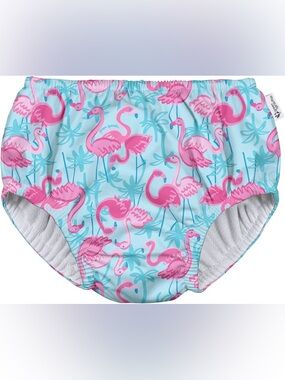 Girls' Flamingo Print Swim Bikini Bottoms in Blue and Pink
